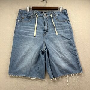 Frye Denim Shorts Mens 32 Light Blue Raw Hem Drawstring Cutoff Summer Skater